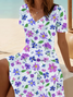 Women's Short Sleeve Summer White Floral Printing V Neck Daily Going Out Casual Midi A-Line Fit & Flare Dress Dress