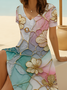 Women's Short Sleeve Summer As Picture Floral Printing V Neck Daily Going Out Casual Midi A-Line Fit & Flare Dress Dress