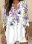 Women's Long Sleeve Blouse Spring/Fall White Floral Printing Cotton-Blend V Neck Daily Going Out Casual Top