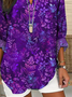 Women's Long Sleeve Blouse Spring/Fall Purple Floral Printing Cotton-Blend V Neck Daily Going Out Casual Top