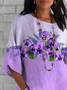 Women's Half Sleeve T-shirt Summer Purple Floral Crew Neck Daily Going Out Casual Top