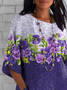 Women's Half Sleeve T-shirt Summer Purple Floral Crew Neck Daily Going Out Casual Top