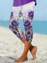 Women's  Elastic Waist H-Line Legging Daily Going Out Pants Purple Casual Printing Floral Summer Pants