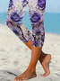 Women's  Elastic Waist H-Line Legging Daily Going Out Pants Purple Casual Printing Floral Summer Pants