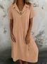 Cotton Shirt Collar Casual Dress With No