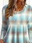 Women's Long Sleeve T-shirt Spring/Fall Blue Abstract Plaid Printing Jersey Crew Neck Daily Going Out Casual Top