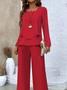 Women's Printing Plain Daily Going Out Two-Piece Set Red Casual Spring/Fall Top With Pants Matching Set
