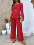 Women's Printing Plain Daily Going Out Two-Piece Set Red Casual Spring/Fall Top With Pants Matching Set