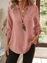 Women's Three Quarter Sleeve Shirt Spring/Fall Apricot Plain Split Joint V Neck Daily Going Out Casual Top