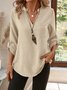 Women's Three Quarter Sleeve Shirt Spring/Fall Apricot Plain Split Joint V Neck Daily Going Out Casual Top