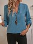 Women's Three Quarter Sleeve Shirt Spring/Fall Apricot Plain Split Joint V Neck Daily Going Out Casual Top