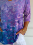 Women Abstract V Neck Three Quarter Sleeve Casual Daily Spring/Fall T-shirt