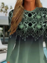 Women's Long Sleeve T-shirt Spring/Fall Green Ethnic Printing Jersey Crew Neck Daily Going Out Casual Top