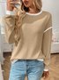 Women Color Block Crew Neck Cotton Long Sleeve Casual Daily Spring/Fall T-shirt