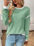 Women Color Block Crew Neck Cotton Long Sleeve Casual Daily Spring/Fall T-shirt