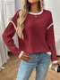 Women Color Block Crew Neck Cotton Long Sleeve Casual Daily Spring/Fall T-shirt