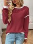 Women Color Block Crew Neck Cotton Long Sleeve Casual Daily Spring/Fall T-shirt