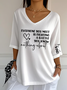 Women Text Letters V Neck Three Quarter Sleeve Vintage Holiday Spring/Fall T-shirt
