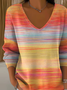 Women Floral V Neck Cotton Long Sleeve Casual Daily Spring/Fall Sweater
