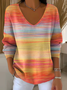Women Floral V Neck Cotton Long Sleeve Casual Daily Spring/Fall Sweater