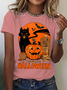 Women Halloween Crew Neck Cotton Short Sleeve Casual Holiday Summer T-shirt