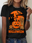 Women Halloween Crew Neck Cotton Short Sleeve Casual Holiday Summer T-shirt