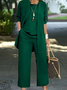 Women Plain Long Sleeve Multi-Piece Set Casual Split Joint Spring/Fall Crew Neck Matching Outfit