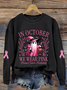 Women's October Halloween Pink Ghost Breast Cancer Awareness Warrior Crew Neck Long Sleeve Sweatshirt