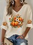 Women's Halloween Autumn Art Design Printed Pitted Fabric Long Sleeve T-shirt