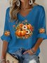 Women's Halloween Autumn Art Design Printed Pitted Fabric Long Sleeve T-shirt