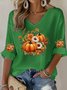 Women's Halloween Autumn Art Design Printed Pitted Fabric Long Sleeve T-shirt