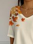 Women Maple Leaf Crew Neck Cotton Three Quarter Sleeve Vintage Daily Spring/Fall T-shirt