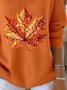 Women Maple Leaf V Neck Cotton Long Sleeve Casual Daily Spring/Fall Sweater