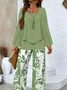 Women's Printing Floral Daily Going Out Two-Piece Set Green Casual Spring/Fall Top With Pants Matching Set