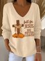 Women Jesus Copy V Neck Cotton Long Sleeve Casual Daily Spring/Fall Sweater