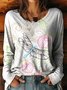 Women Floral Crew Neck Jersey Long Sleeve Vintage Holiday Spring/Fall T-shirt