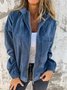 Women Plain Cotton Stand Collar Bomber Jacket Long Sleeve Vintage Split Joint Spring/Fall Daily Jacket Outerwear