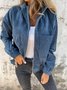 Women Plain Cotton Stand Collar Bomber Jacket Long Sleeve Vintage Split Joint Spring/Fall Daily Jacket Outerwear