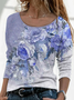 Women Floral Crew Neck Jersey Long Sleeve Casual Daily Spring/Fall T-shirt