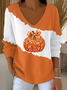 Women Halloween (pumpkin) V Neck Long Sleeve Casual Daily Spring/Fall T-shirt