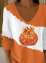 Women Halloween (pumpkin) V Neck Long Sleeve Casual Daily Spring/Fall T-shirt