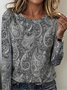 Women Paisley Crew Neck Jersey Long Sleeve Vintage Holiday Spring/Fall T-shirt