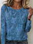 Women Paisley Crew Neck Jersey Long Sleeve Vintage Holiday Spring/Fall T-shirt