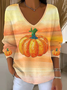 Women Halloween (pumpkin) V Neck Long Sleeve Casual Daily Spring/Fall T-shirt