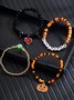 Hot Selling Orange Rice Beads Crystal Metal-plated Polymer Clay Pumpkin Skull Pendant Halloween Beaded Bracelet