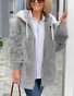 Women Plain Shawl Collar Zip Up Hoodie Long Sleeve Vintage Winter Daily Teddy Jacket Outerwear
