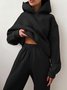 Women Plain Long Sleeve Top With Pants Casual Split Joint Spring/Fall Hoodie Two-Piece Set