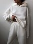 Women Plain Long Sleeve Top With Pants Casual Split Joint Spring/Fall Hoodie Two-Piece Set