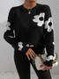 Women Floral Crew Neck Long Sleeve Casual Daily Spring/Fall Sweater