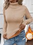 Women Plain Turtleneck Long Sleeve Vintage Daily Spring/Fall T-shirt
